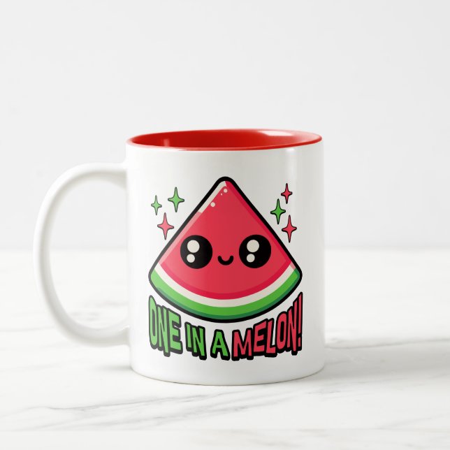 En i Melon! Cute Watermelon Pun Två-Tonad Mugg (Vänster)