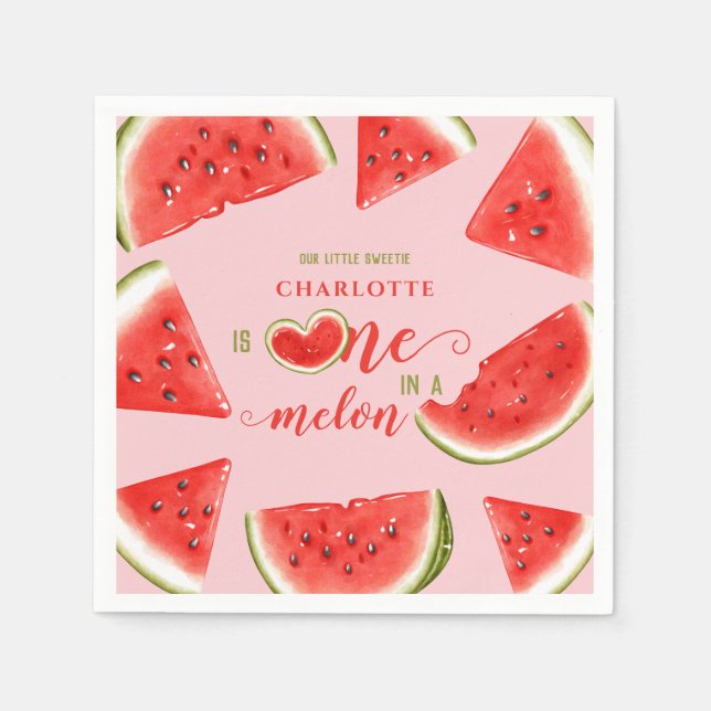En i Melon Cute Watermelon Rosa 1:a födelsedagen Pappersservett (Framsidan)