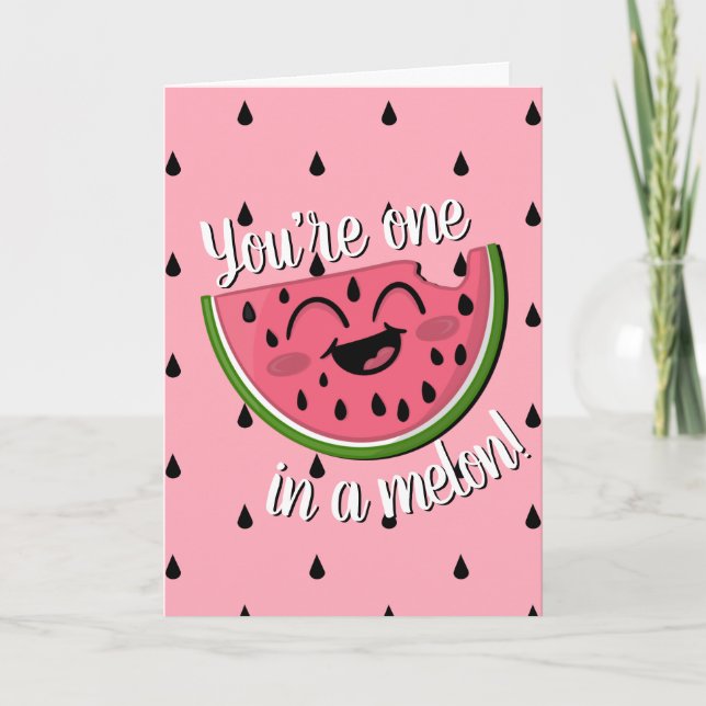 En i Melon Cute Watermelon Rosa Birthday Kort (Framsida)