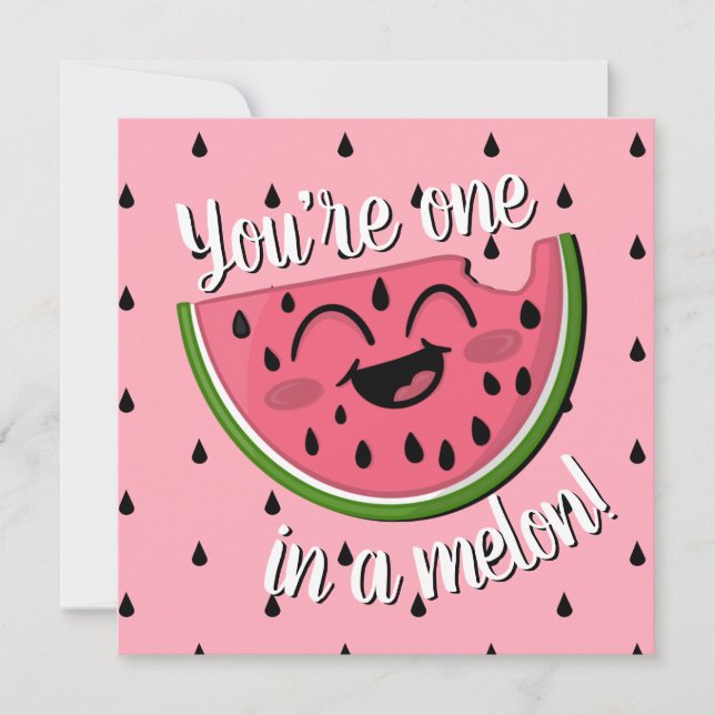En i Melon Cute Watermelon Rosa Birthday Kort (Framsida)
