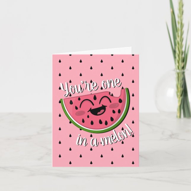 En i Melon Cute Watermelon Rosa Birthday Kort (Framsida)