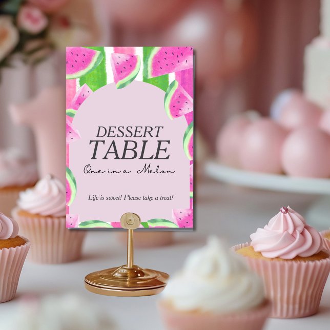 En i Melon Dessert BORD Rosa Watermelon-skylt Inbjudningar (One in Melon Dessert TABLE Pink Watermelon Sign)