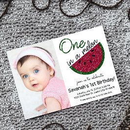 En i Melon First Birthday bild Inbjudningar
