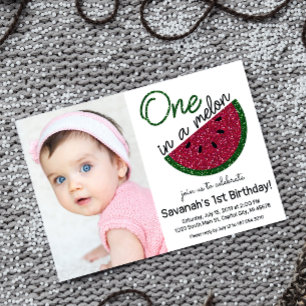En i Melon First Birthday bild Inbjudningar