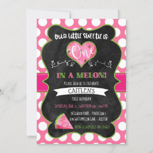 En i Melon First Birthday Watermelon Rosa Inbjudningar
