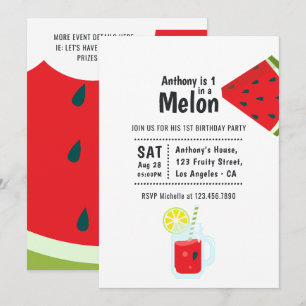 En i Melon First Födelsedagsfest Inbjudningar