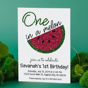 En i Melon First Födelsedagsfest vattenmelon Inbjudningar