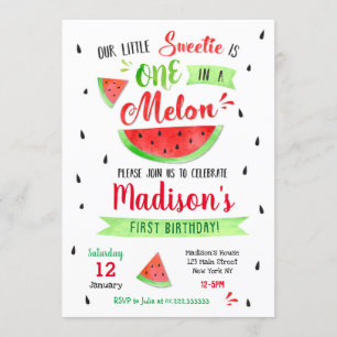 En i Melon Födelsedagsfest inbjudan