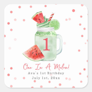 En i Melon Födelsedagsfest Watermelon Smoothie Fyrkantigt Klistermärke