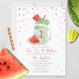 En i Melon Födelsedagsfest Watermelon Smoothie Inbjudningar