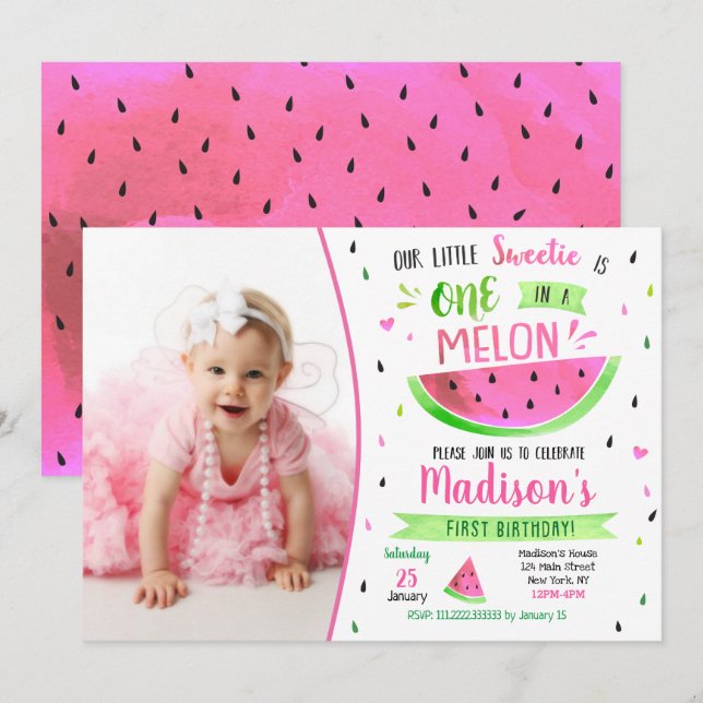 En i Melon Födelsedagsinbjudan Inbjudningar (Fram/baksida)