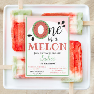 En i Melon Första födelsedag Inbjudningar