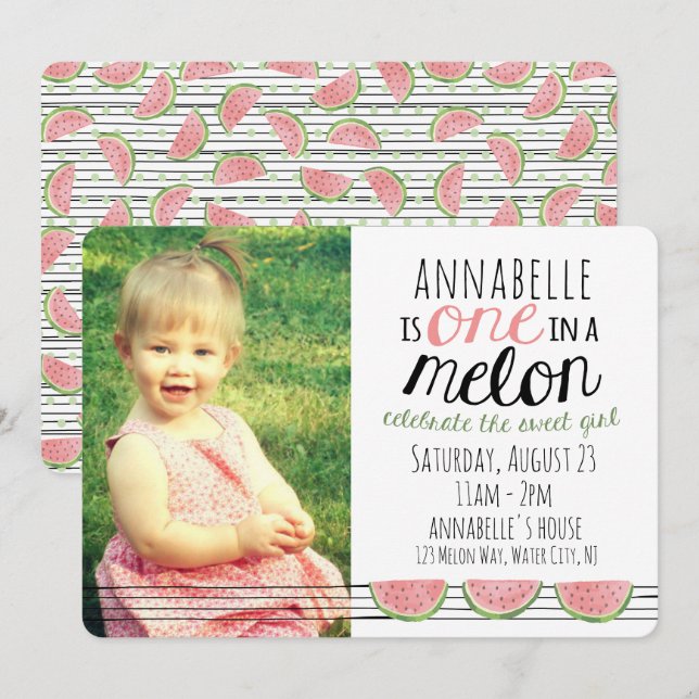 En i Melon, första födelsedagsinbjudan Inbjudningar (Fram/baksida)