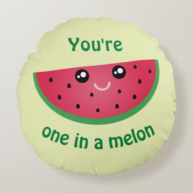 En i Melon Funny Cute Kawaii Watermelon Rund Kudde (Framsidan)