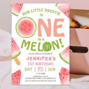 En i Melon! Girl Rosa Watermelon 1:a födelsedagen Inbjudningar