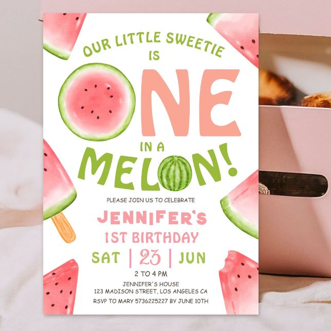 En i Melon! Girl Rosa Watermelon 1:a födelsedagen Inbjudningar (Skapare uppladdad)