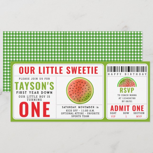 En i Melon Glitter Watermelon 1:a födelsedagen Inbjudningar (Fram/baksida)