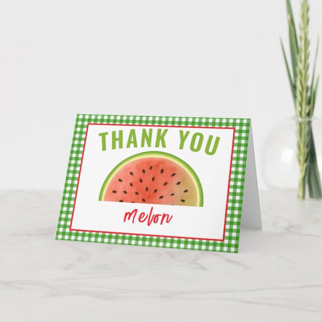 En i Melon Glitter Watermelon 1:a födelsedagen Tack Kort (Framsida)