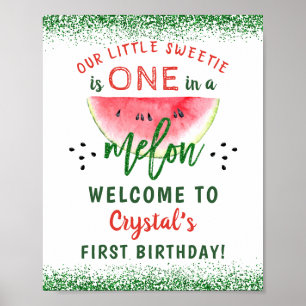 En i Melon Glitter Watermelon Första födelsedag Poster