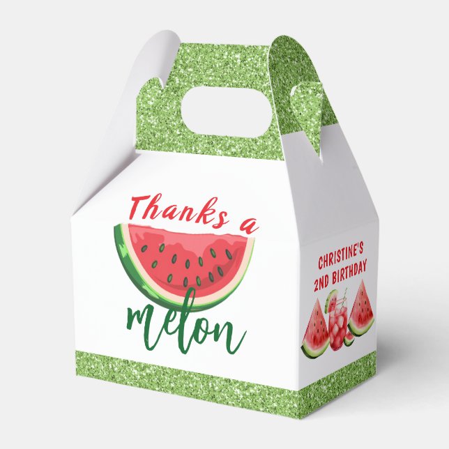 En i Melon Glitter Watermelon Första födelsedag Presentaskar (Framsidan Sidan)