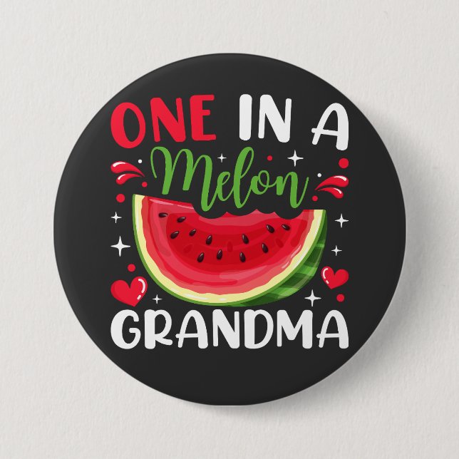 En i Melon Grandma B Day Party Round Knapp (Framsida)