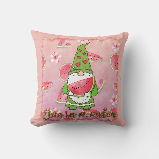 En i Melon | Grönt Gnome & Watermelon Kudde (Framsida)