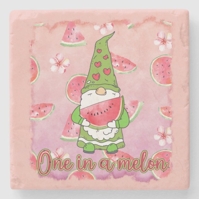 En i Melon | Grönt Gnome & Watermelon Stenunderlägg (Framsidan)