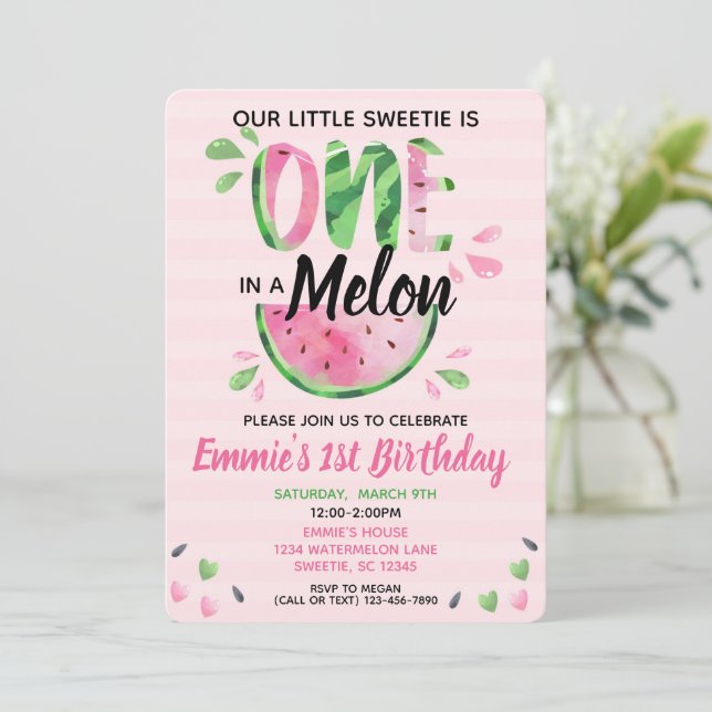 En i Melon Little Girl Första Birthday Inbjudan (Stående Fram)