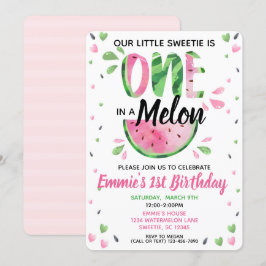 En i Melon Little Girl Första Birthday Inbjudan