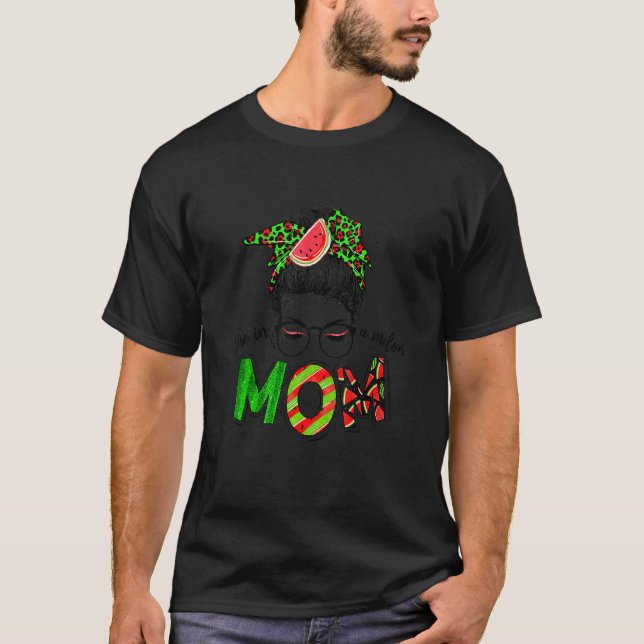 En i Melon Mamma Messy Bun Watermelon Sommar T Shirt (Framsida)