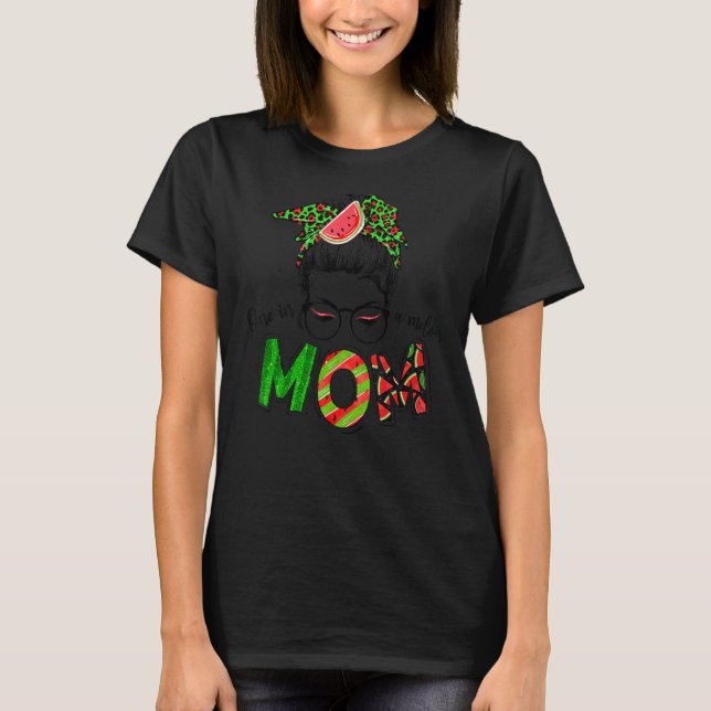 En i Melon Mamma Messy Bun Watermelon Sommar T Shirt (Framsida)
