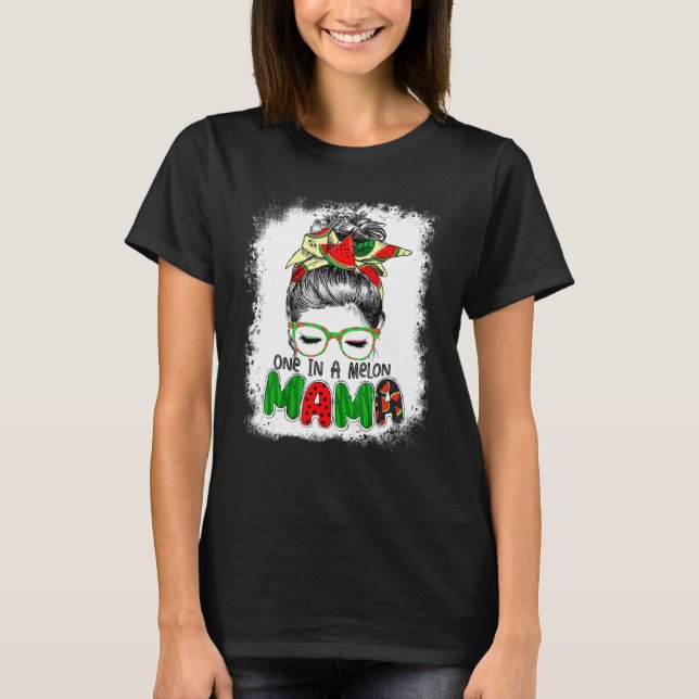 En i Melon Mamma Messy Bun Watermelon Summer VI T Shirt (Framsida)