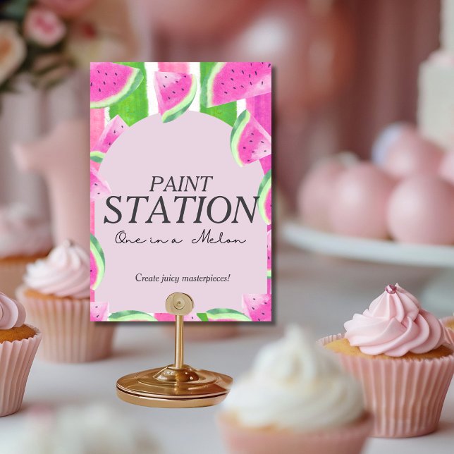 En i Melon Paint Station Rosa Vattenmelon Skylt Inbjudningar (One in Melon Paint Station Pink Watermelon Sign)