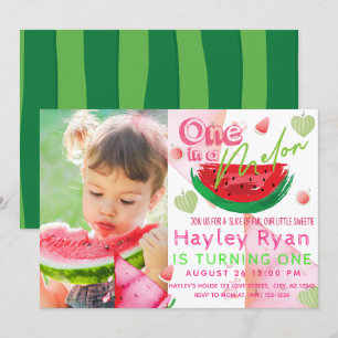 En i Melon Photo 1st Birthday Inbjudningar