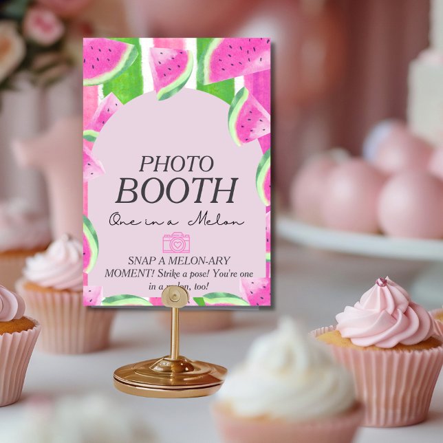 En i Melon PHOTO BOTH Rosa Watermelon Sign Inbjudningar (One in Melon PHOTO BOOTH Pink Watermelon Sign I)