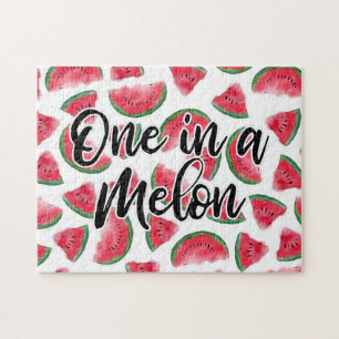 En i Melon Quote Watermelon Watercolor Mönster Pussel