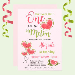 En i Melon Rosa Girl 1:a födelsedagen Party Inbjudningar