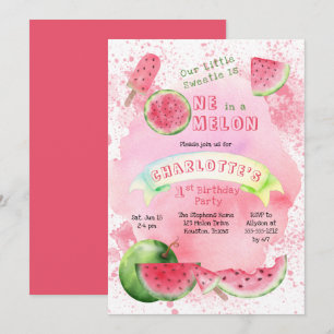 En i Melon Rosa Watermelon 1:a födelsedagen Party Inbjudningar