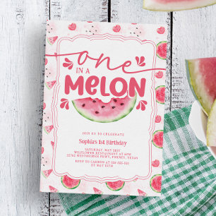 En i Melon Rosa Watermelon 1:a födelsedagen Party Inbjudningar