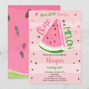 En i Melon Rosa Watermelon Birthday Inbjudan