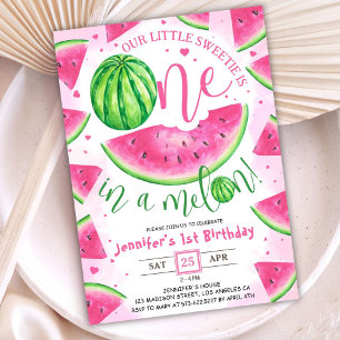 En i Melon! Rosa Watermelon Födelsedagsfest Inbjudningar