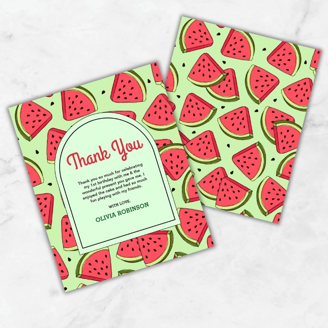 En i Melon Sommar 1:a födelsedag - tackkort (Budget One in a Melon Summer Watermelon 1st Birthday Thank You Card    )