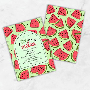 En i Melon Summer Watermelon 1:a födelsedagen Inbjudningar