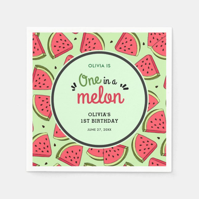 En i Melon Summer Watermelon 1:a födelsedagen Pappersservett (Framsidan)