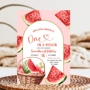 En i Melon Summer Watermelon Första födelsedag Inbjudningar