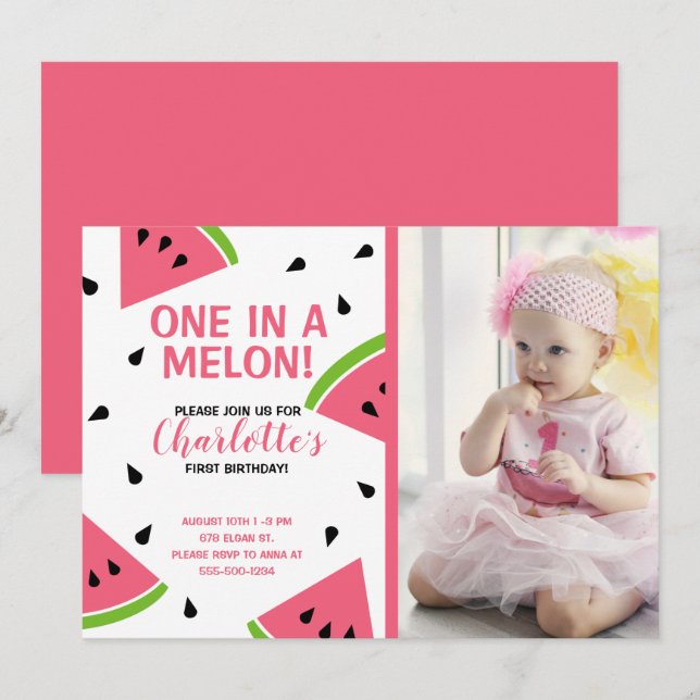En i Melon Vattenmelon bild Inbjudningar (Fram/baksida)