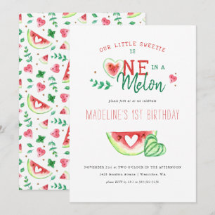 En i Melon Vattenmelon första födelsedag Inbjudningar