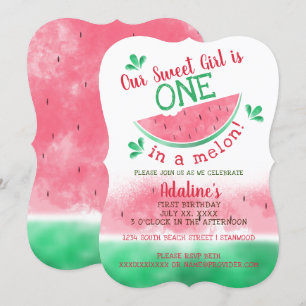 En i Melon Watercolor Första födelsedag Inbjudningar