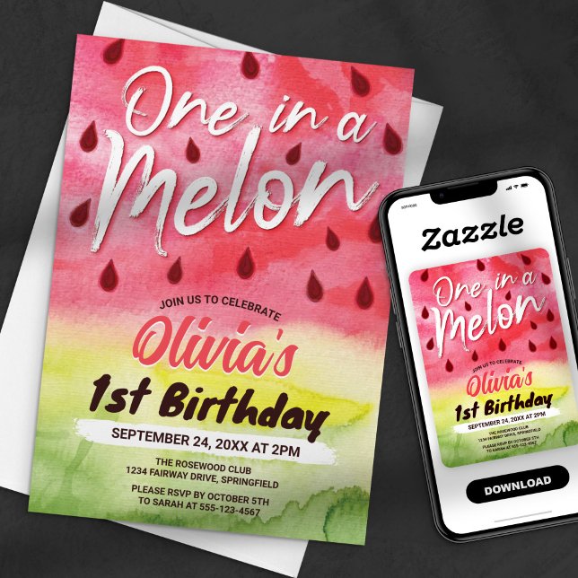 En i Melon Watermelon 1:a födelsedag Party Inbjudningar (Skapare uppladdad)