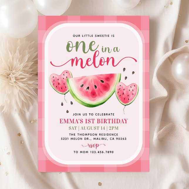 En i Melon Watermelon 1:a födelsedag Party Inbjudningar (Skapare uppladdad)
